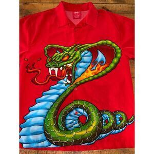 JNCO Jeans Vintage Cobra Snake Flame Hawaiian Graphic Button Down KIDS XL 18/20